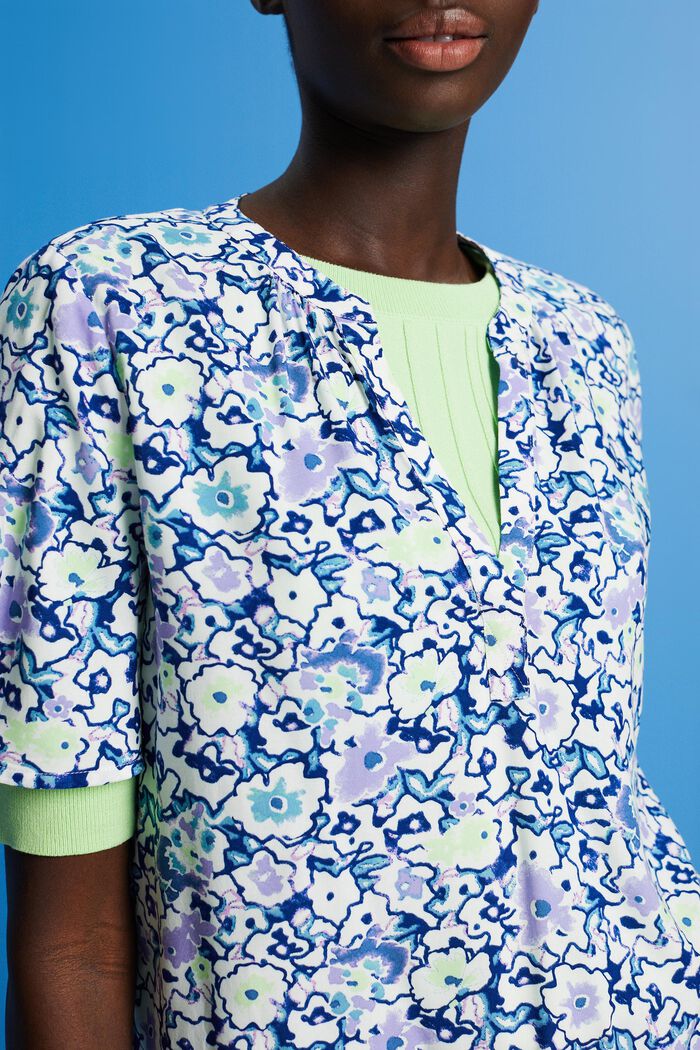 Blommig blus med ringning med sprund, WHITE, detail image number 2