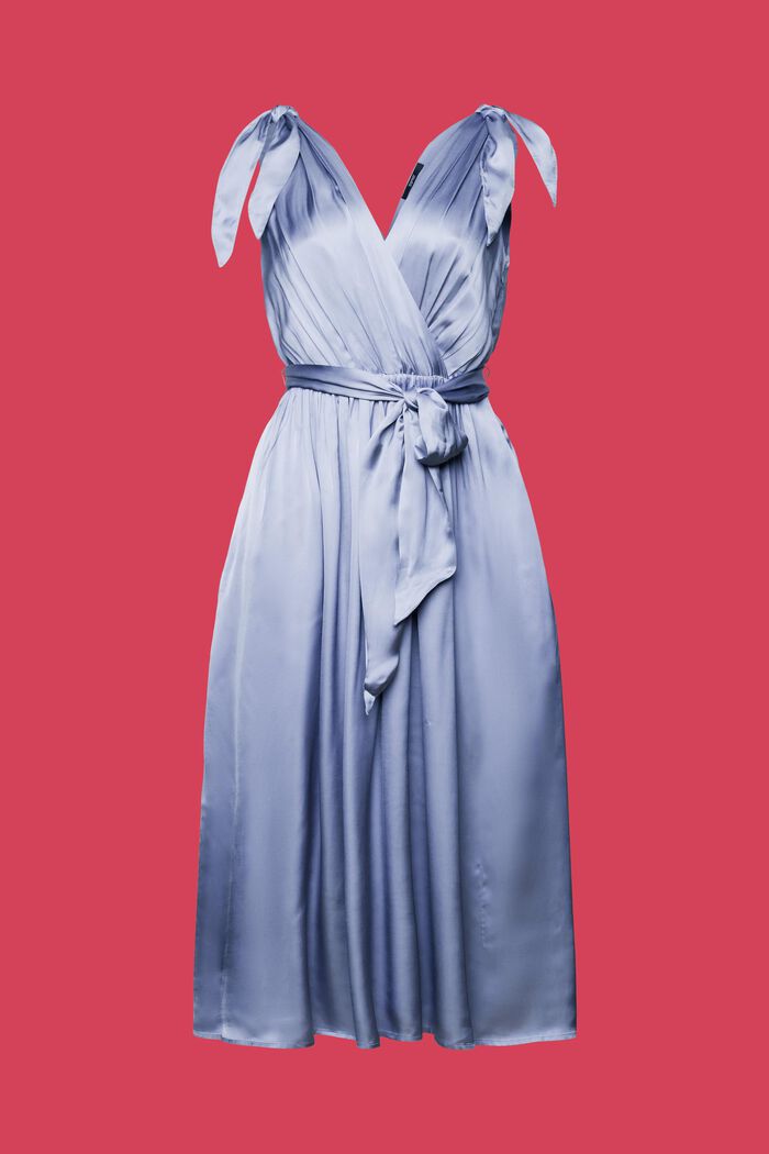 Midiklänning i satin med knytband vid axlarna, LIGHT BLUE LAVENDER, detail image number 6