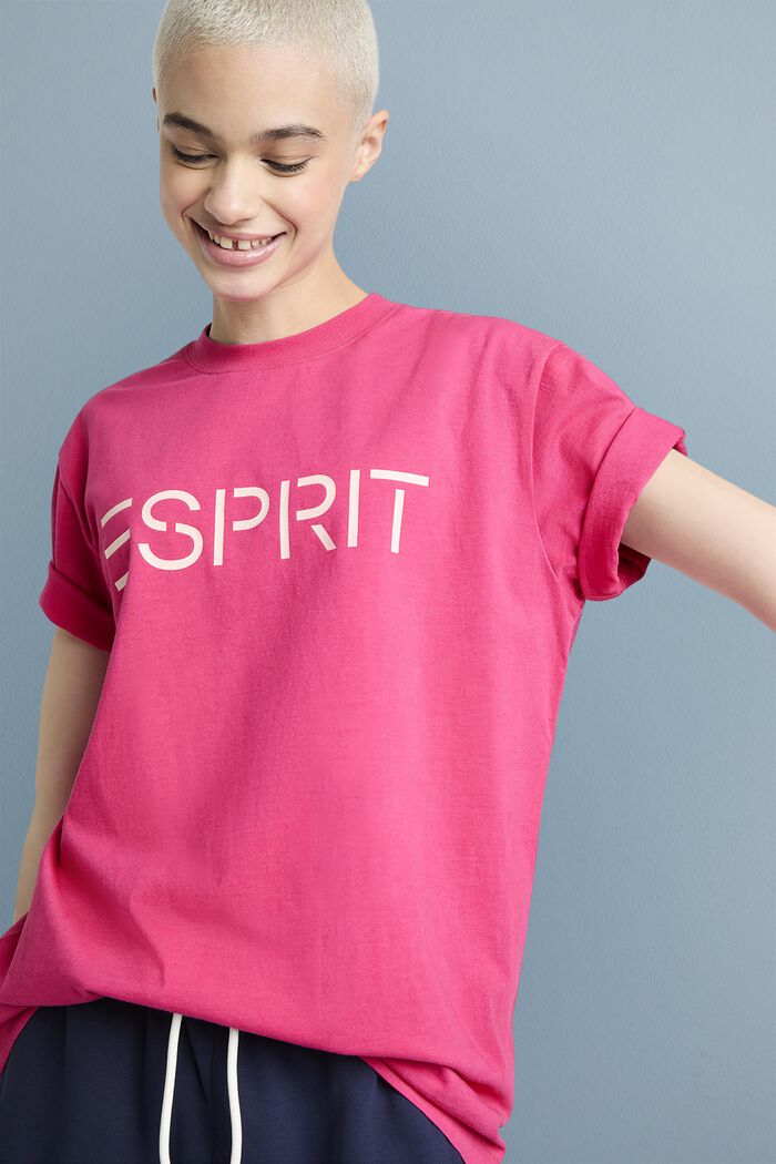 T-shirt i bomullsjersey med logo, unisexmodell, PINK FUCHSIA, detail image number 2