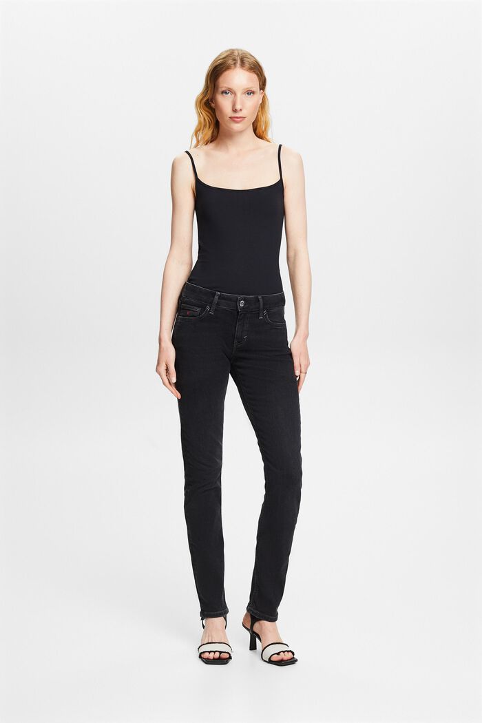 Smala jeans med medelhög midja, BLACK RINSE, detail image number 5