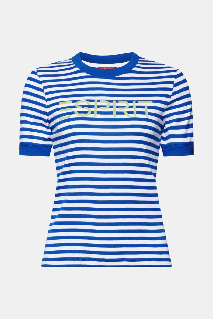 Randig bomulls-T-shirt med logotryck, BRIGHT BLUE, detail image number 6