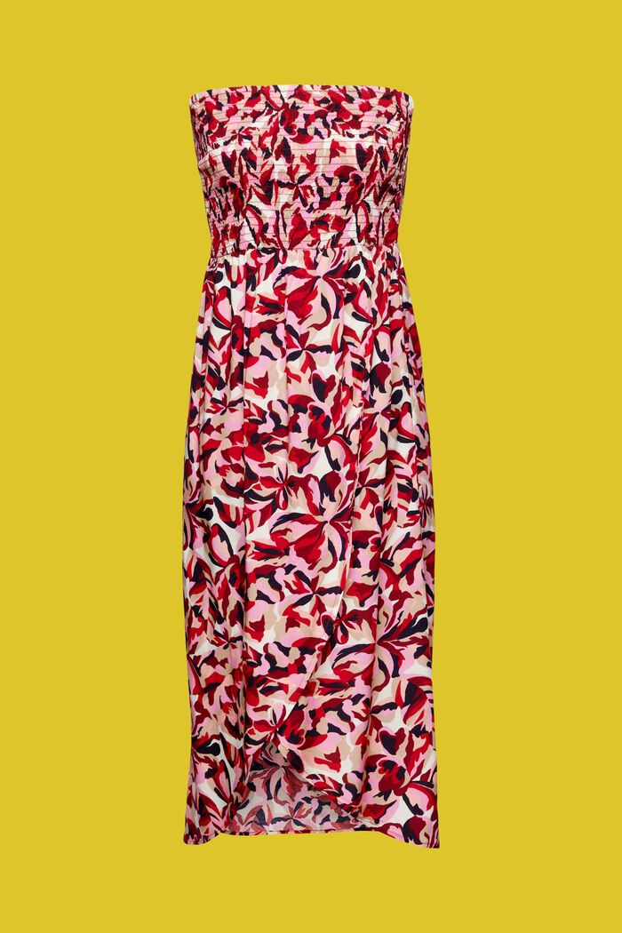Smockad midiklänning i tubmodell med blommönster, DARK RED, detail image number 5