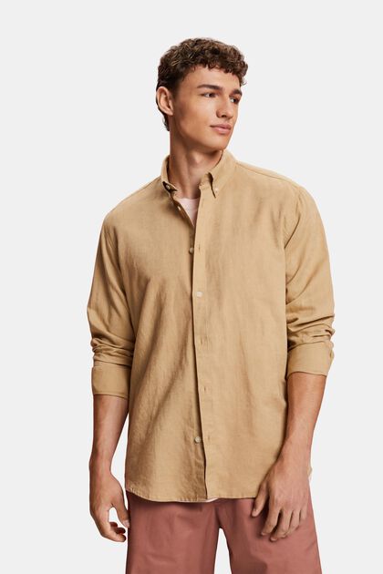 Button down-skjorta i blandad bomull och linne