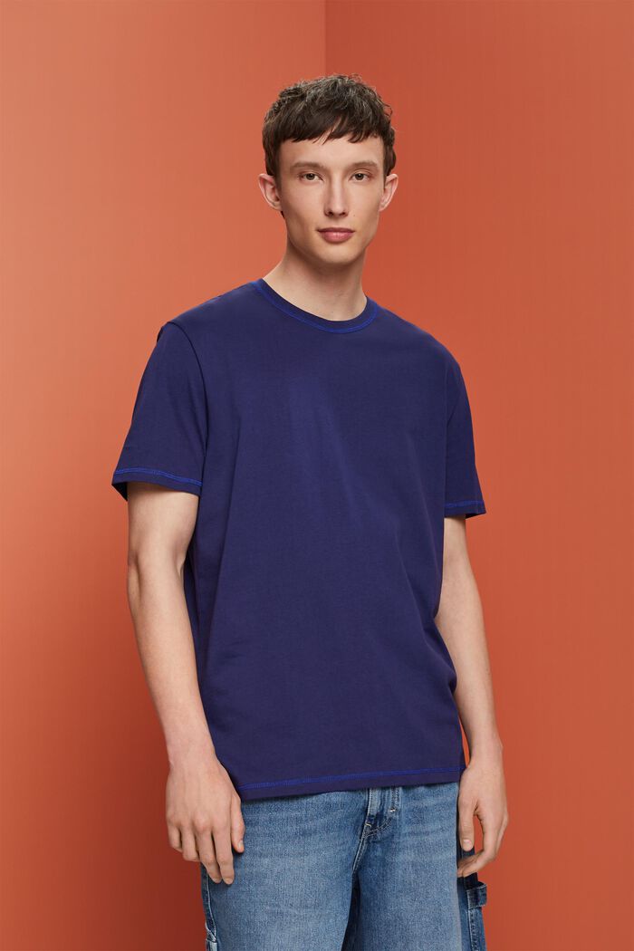 T-shirt i jersey med kontrastfärgade sömmar, DARK BLUE, detail image number 0