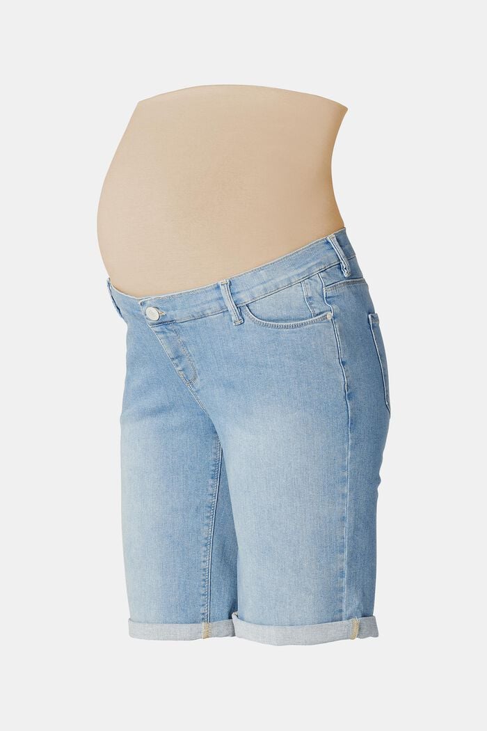 Jeansbermudas med linning över magen, BLUE LIGHT WASHED, detail image number 0