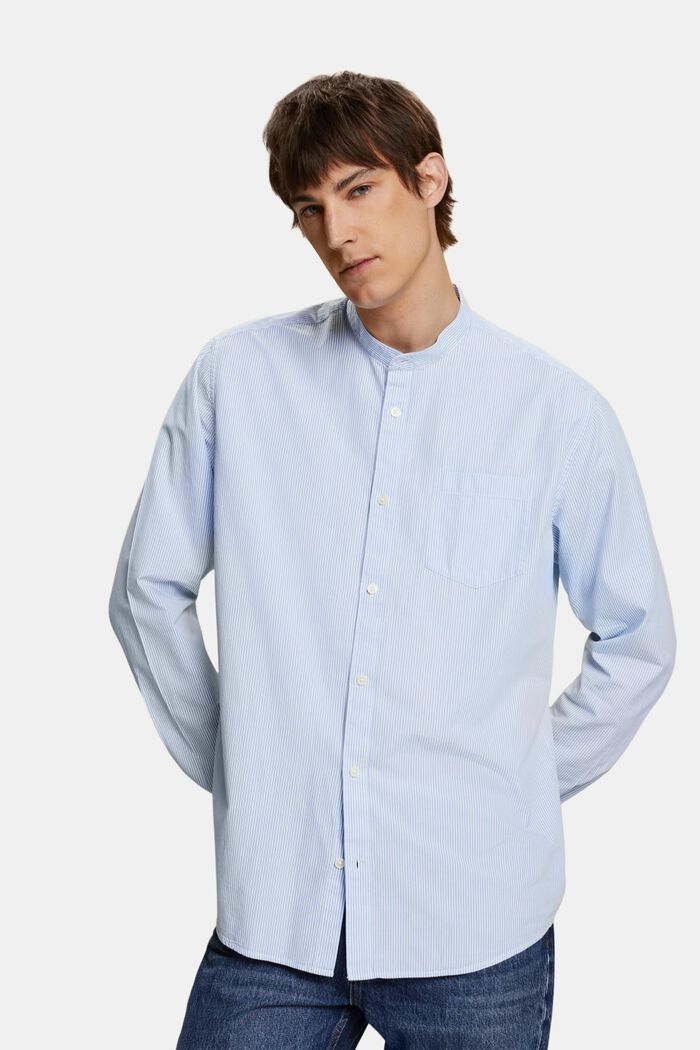 Skjorta med kritstrecksmönster och mandarinkrage, GREY BLUE, detail image number 0