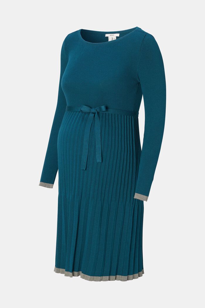 Plisserad, stickad klänning, ekologisk bomull, ATLANTIC BLUE, detail image number 1