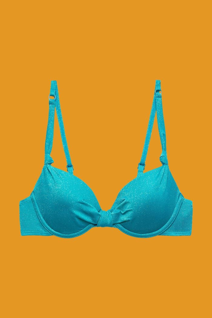 Glittrande vadderad bikiniöverdel med bygel, TEAL BLUE, detail image number 4