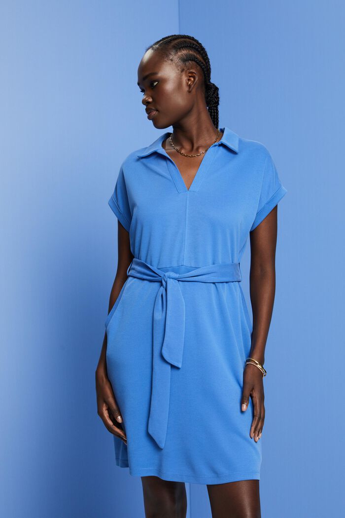 Stickad klänning med knytskärp, TENCEL™, BRIGHT BLUE, detail image number 0