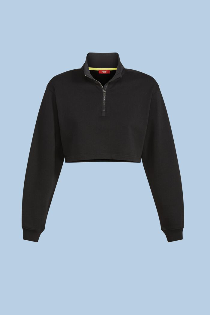 Kort sweatshirt i ekologisk bomullsfrotté, BLACK, detail image number 5