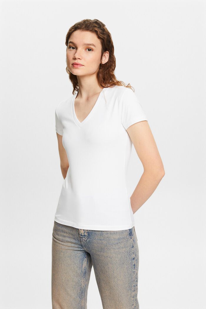 V-ringad T-shirt i jersey, WHITE, detail image number 0