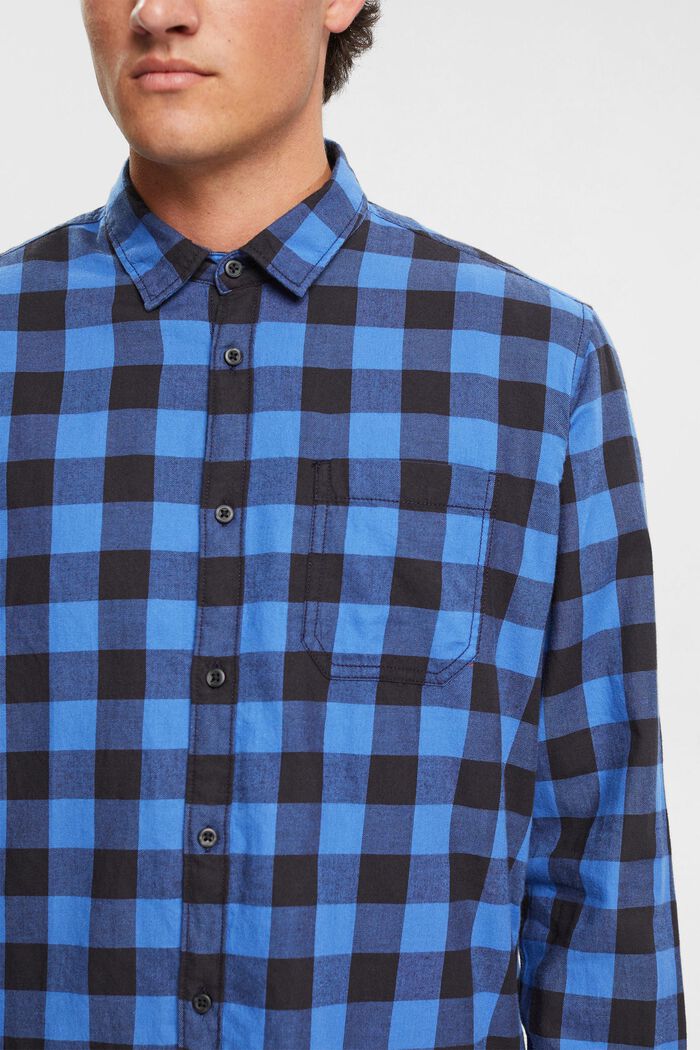 Vichyrutig flanellskjorta i hållbar bomull, BLUE, detail image number 0