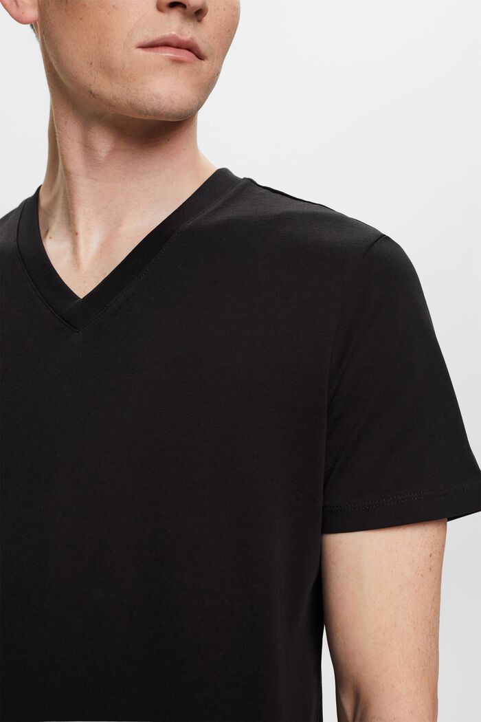 V-ringad T-shirt i bomull med smal passform, BLACK, detail image number 2