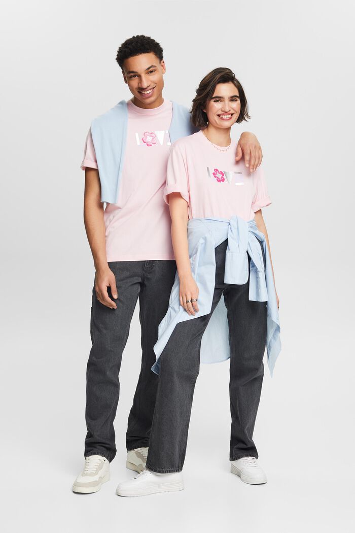 T-shirt i pimabomull med tryck, unisexmodell, PASTEL PINK, detail image number 6