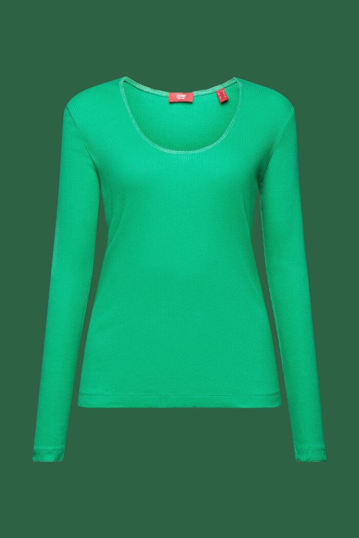 Ribbstickad långärmad tröja i jersey, GREEN, detail image number 6