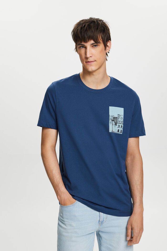 T-shirt med tryck i fram- och bakstycket, GREY BLUE, detail image number 0