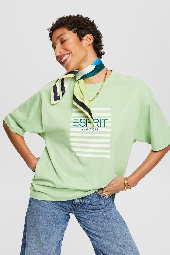 T-shirt med logo och rund ringning, LIGHT GREEN, detail image number 4
