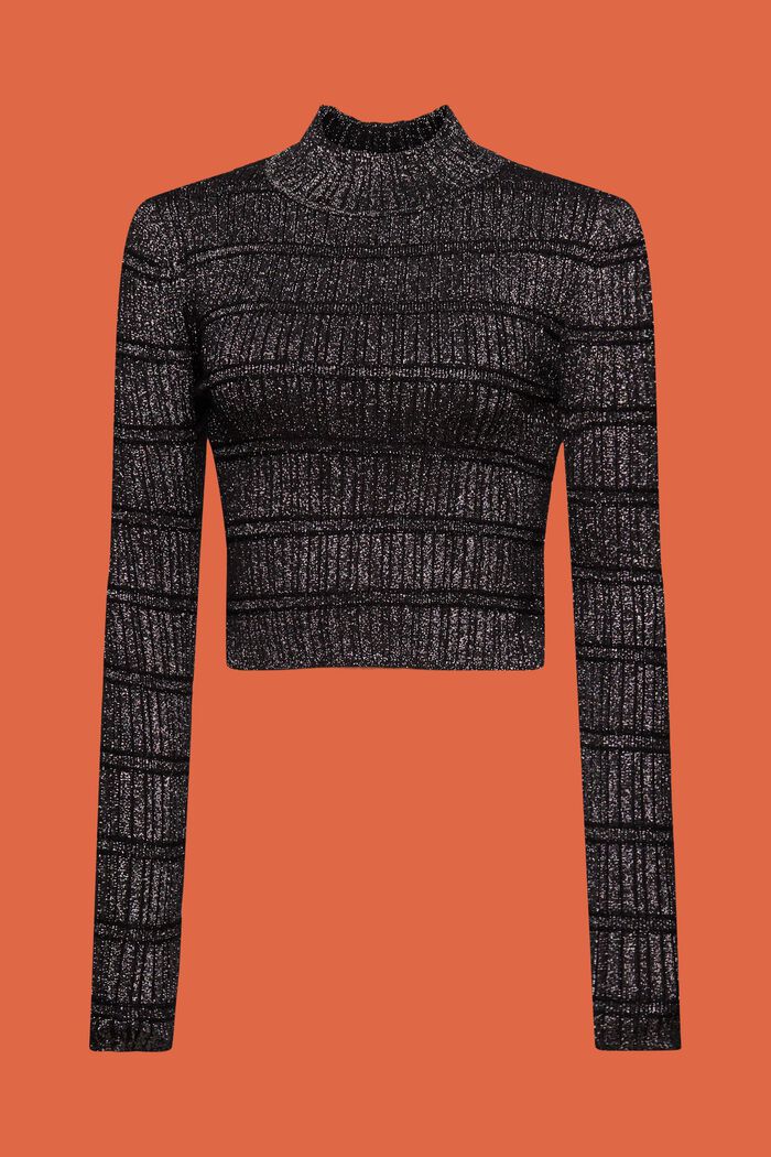 Kortare tröja i lamé med halvpolokrage, BLACK, detail image number 6