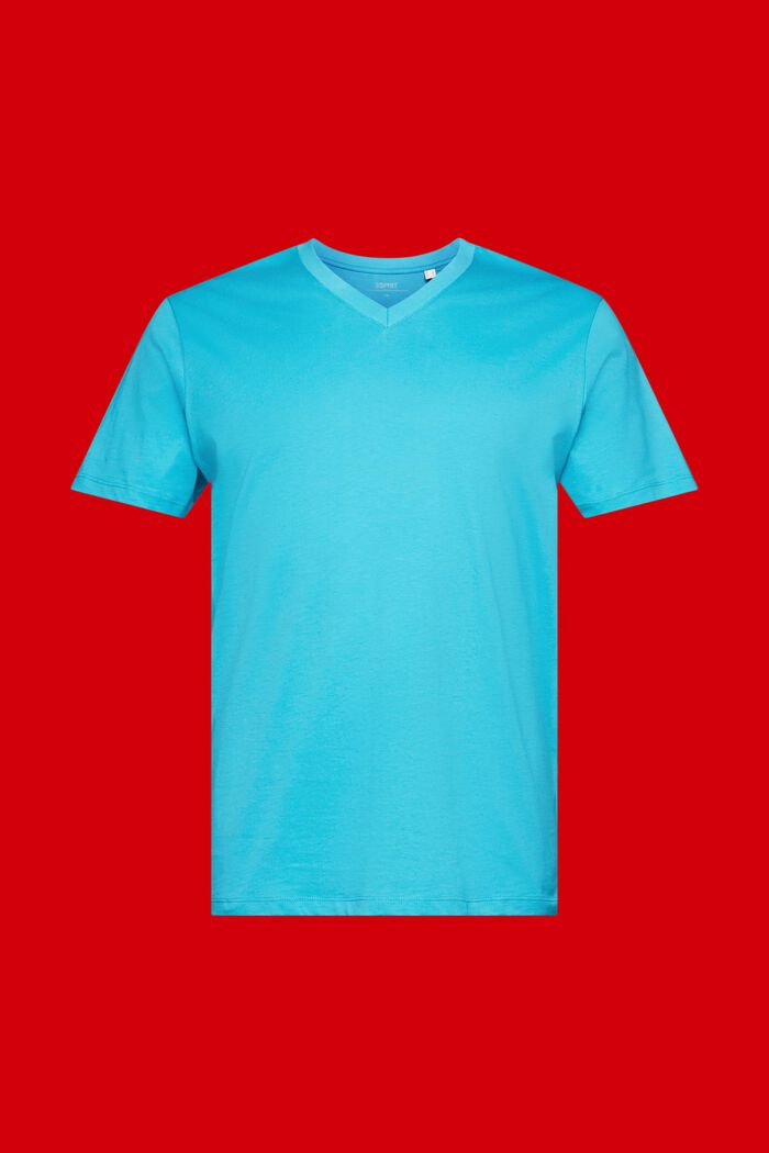 V-ringad T-shirt i bomull med smal passform, AQUA GREEN, detail image number 5