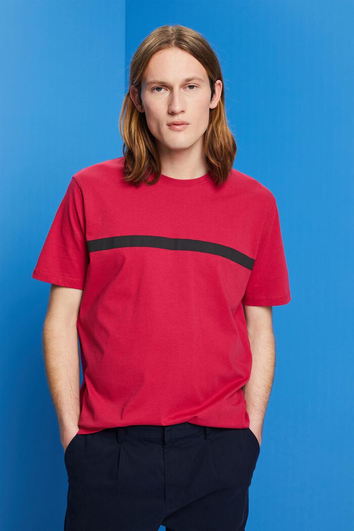 Bomulls-T-shirt med kontrastrand, DARK PINK, detail image number 0
