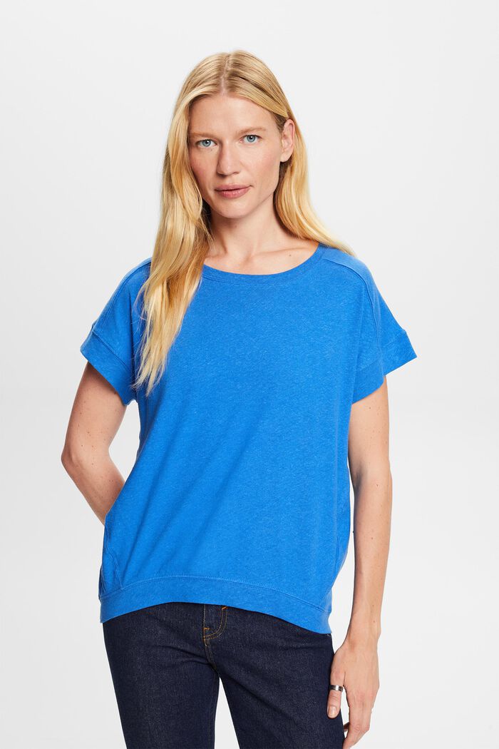 T-shirt i blandning av bomull och linne, BRIGHT BLUE, detail image number 0