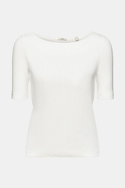 Ribbad pointelle-T-shirt, OFF WHITE, overview