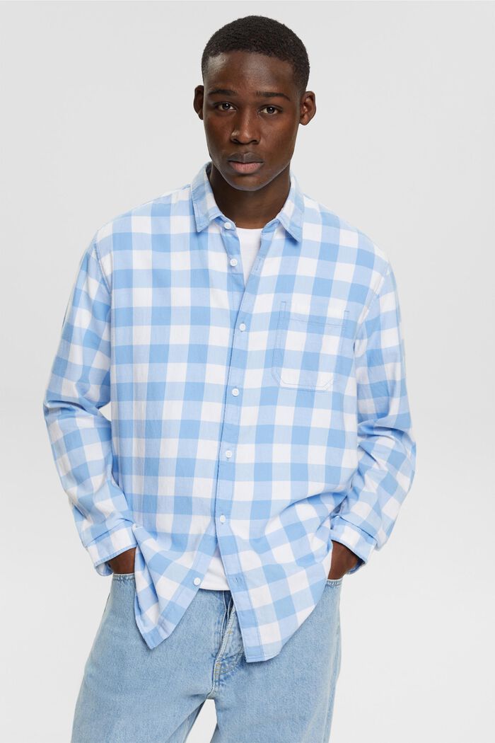 Vichyrutig flanellskjorta i hållbar bomull, BRIGHT BLUE, detail image number 0