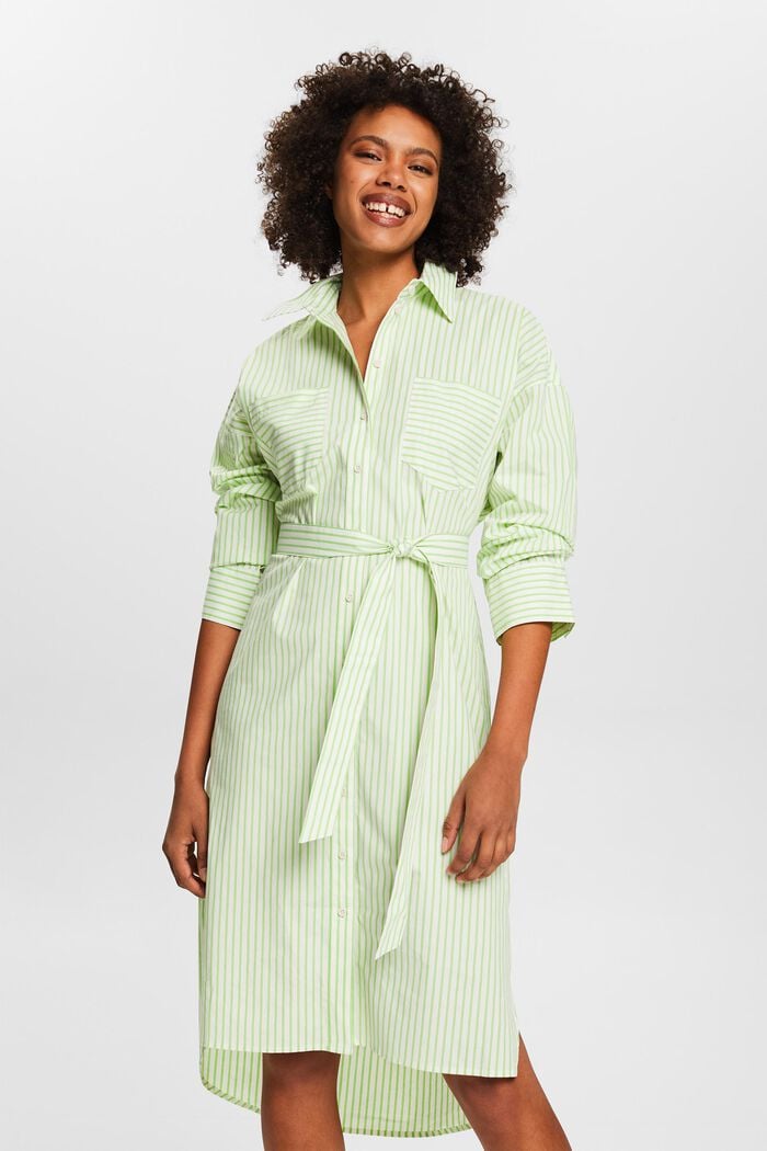 Randig skjortklänning i poplin, GREEN, detail image number 0