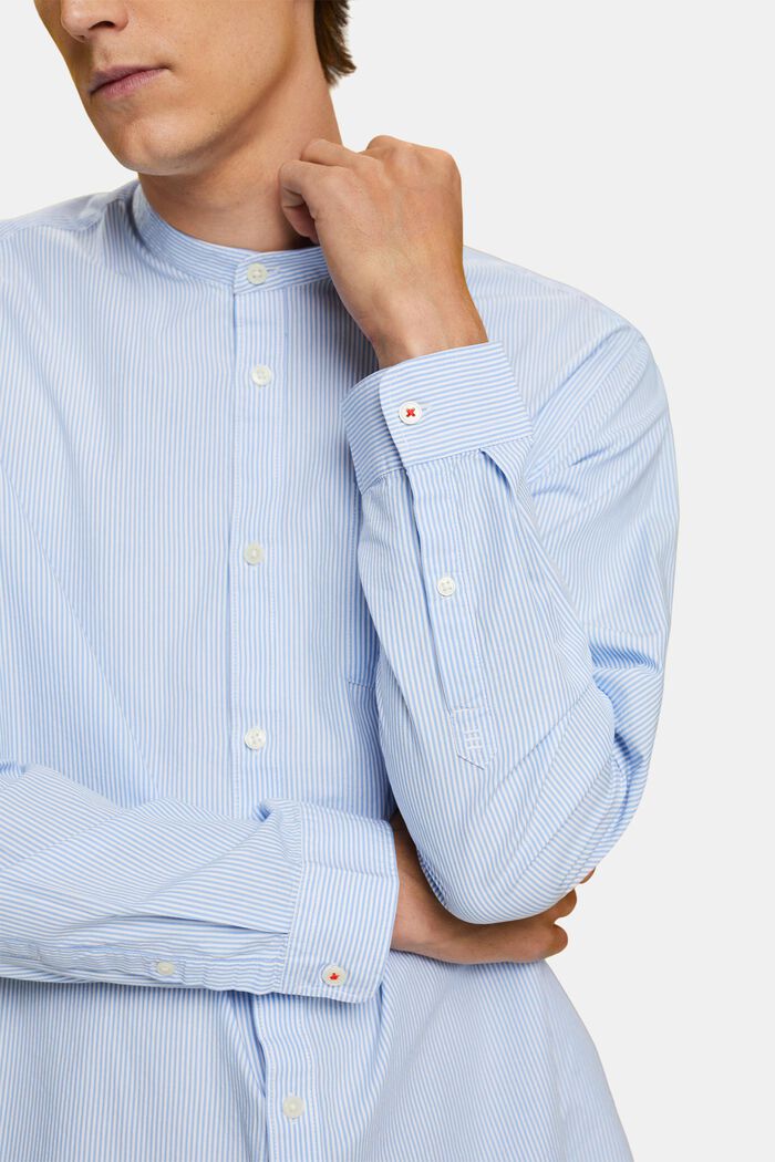 Skjorta med kritstrecksmönster och mandarinkrage, GREY BLUE, detail image number 2