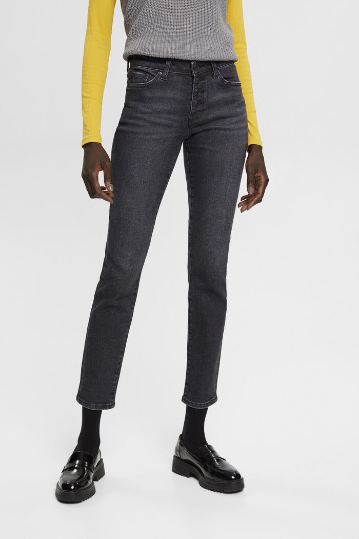 Jeans med smal passform med knappar och medelhög midja, BLACK MEDIUM WASHED, detail image number 1