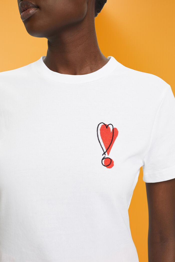 Bomulls-T-shirt med broderad hjärtmotiv, WHITE, detail image number 2