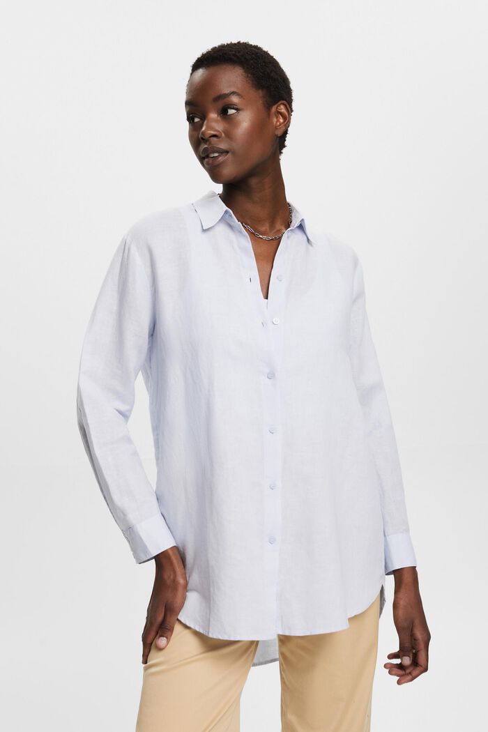 Skjorta i linne-bomullsmix, LIGHT BLUE, detail image number 0