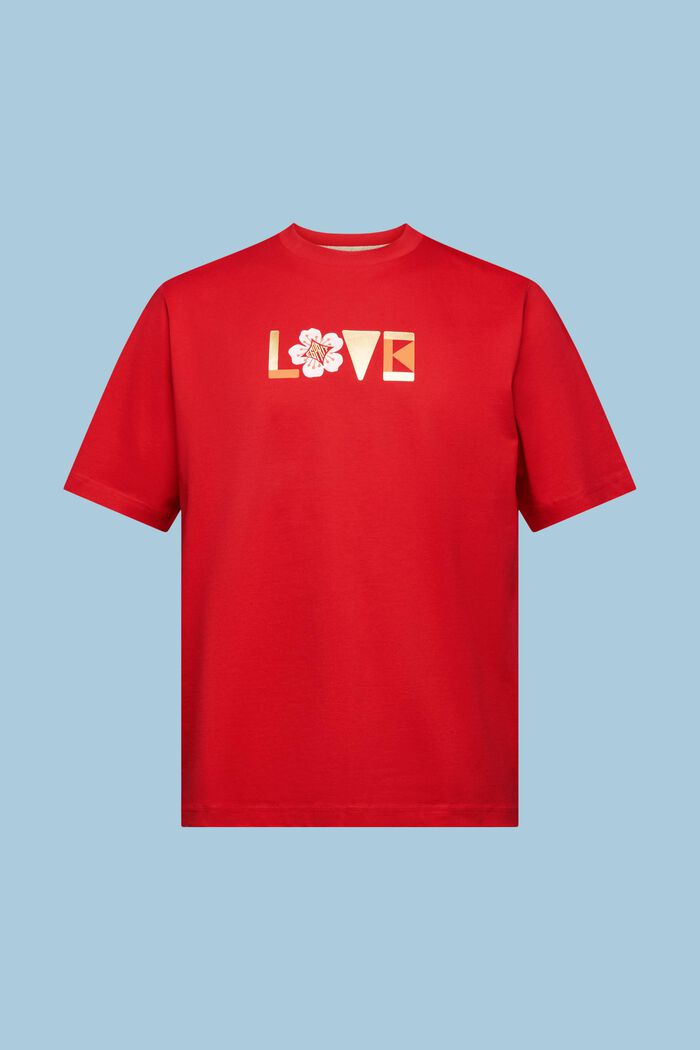 T-shirt i pimabomull med tryck, unisexmodell, DARK RED, detail image number 6