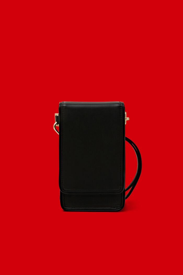 Liten mobilväska i crossbodydesign av skinnimitation, BLACK, detail image number 0