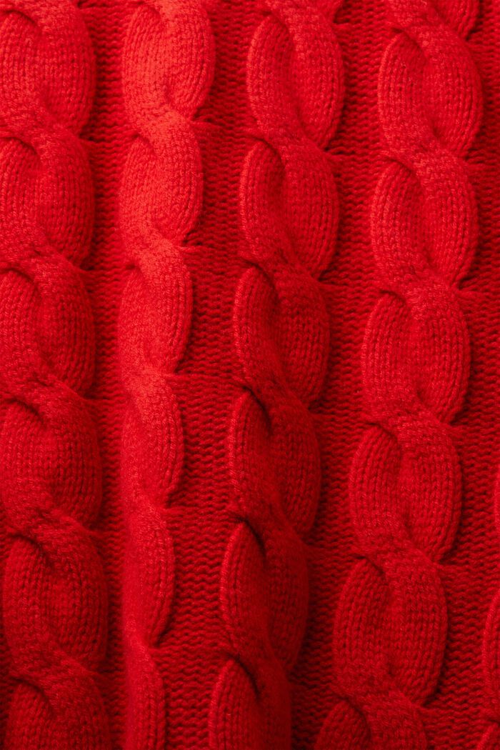Kabelstickad tröja i ull, DARK RED, detail image number 6