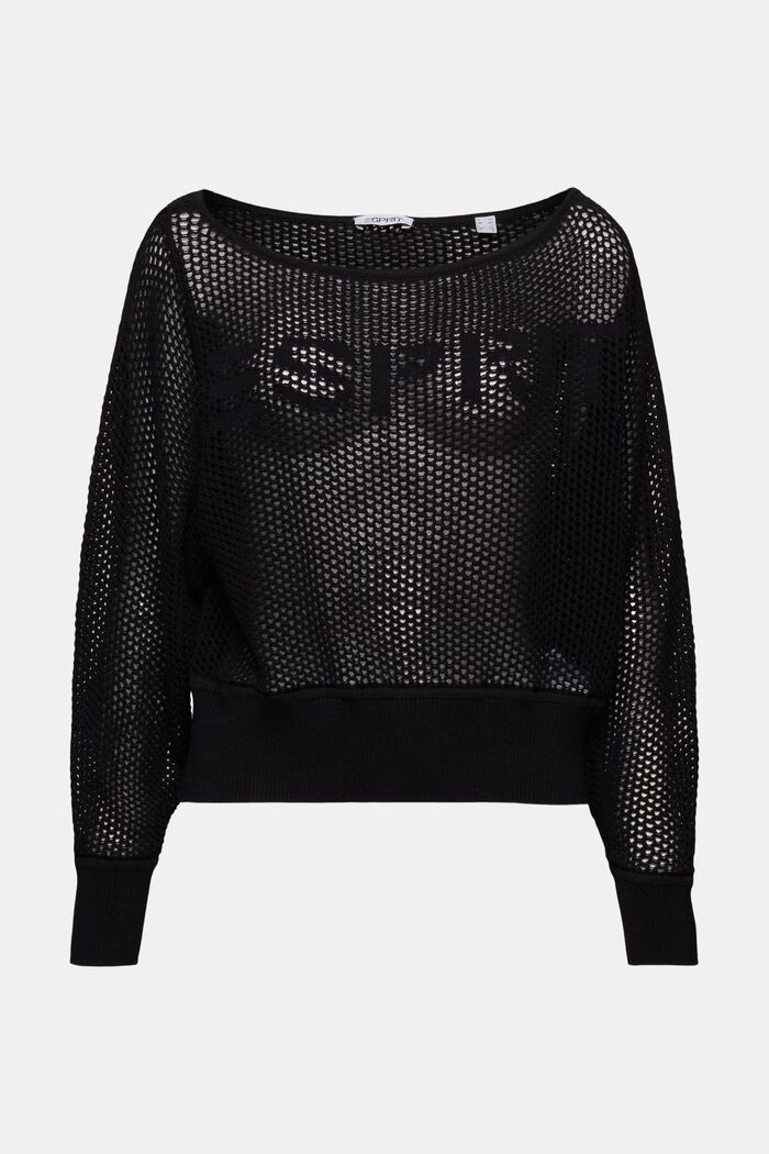 Båtringad mesh-tröja med logo, BLACK, detail image number 6