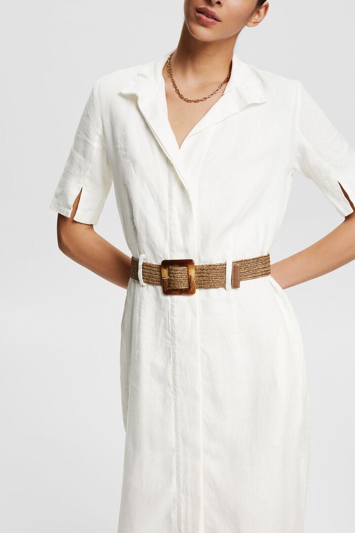 Skjortblusklänning med skärp av 100% linne, WHITE, detail image number 3