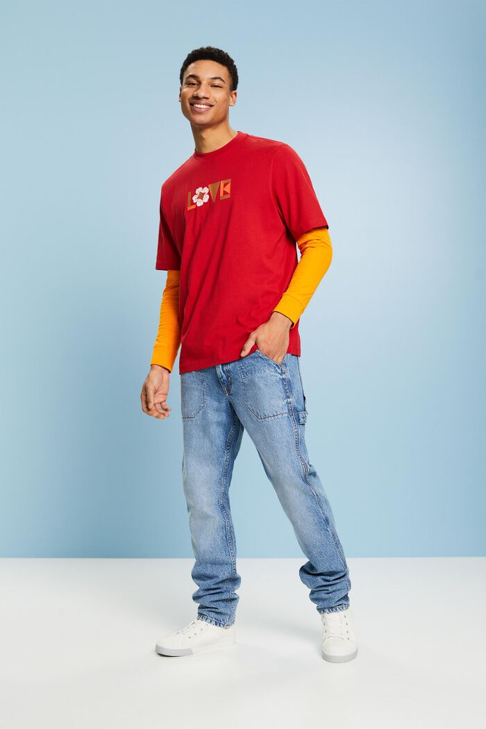 T-shirt i pimabomull med tryck, unisexmodell, DARK RED, detail image number 1