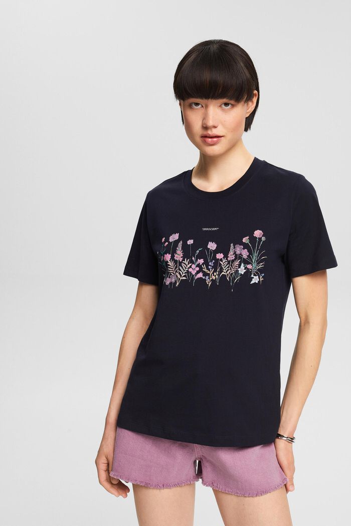 T-shirt med blomtryck, NAVY, detail image number 1