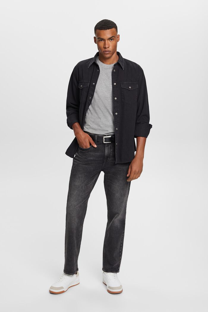 Jeansskjorta, 100% bomull, BLACK DARK WASHED, detail image number 1