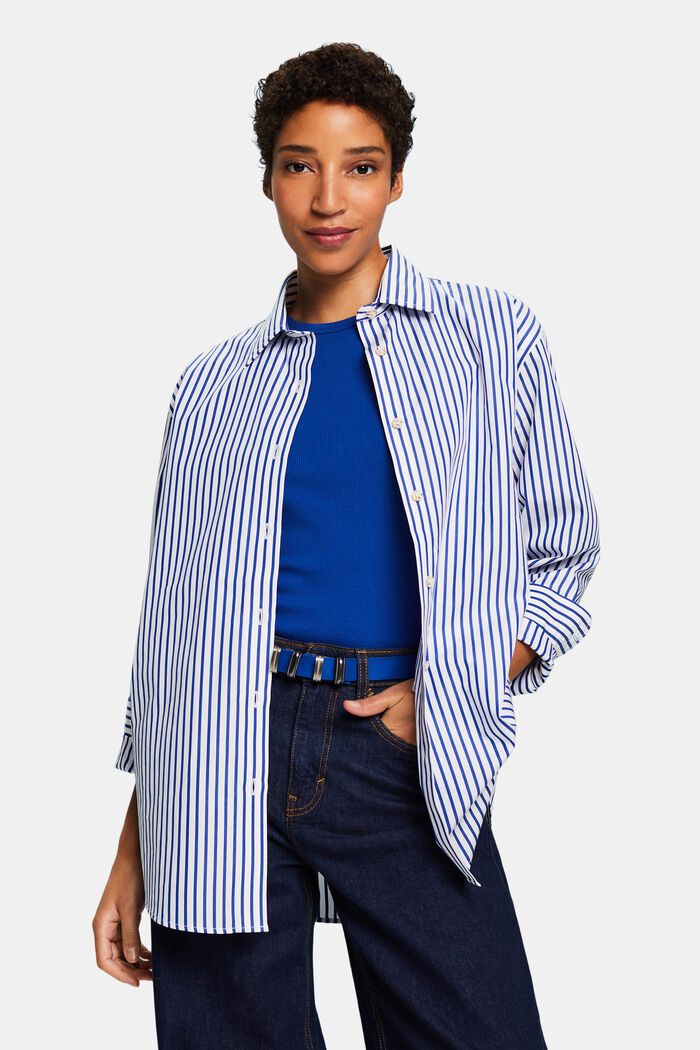 Randig skjorta i poplin, BRIGHT BLUE, detail image number 0