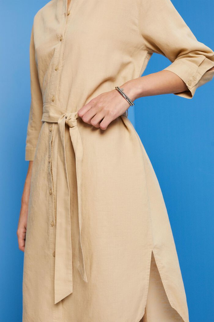 Skjortklänning med skärp, linne-bomullsmix, SAND, detail image number 2