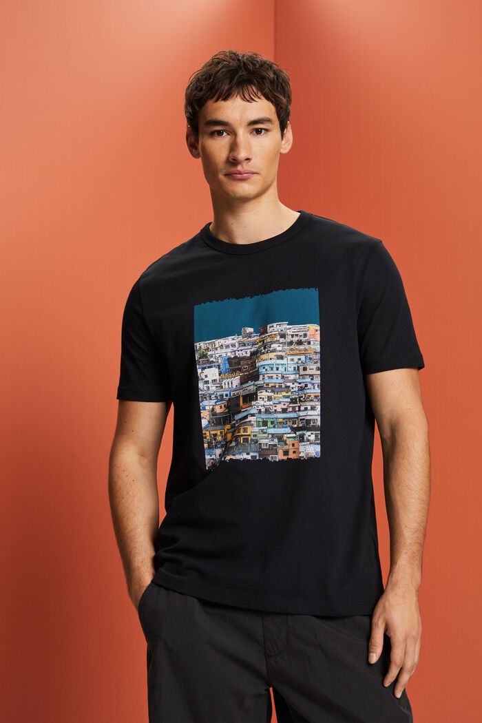 T-shirt med tryck, 100% bomullsjersey, BLACK, detail image number 0