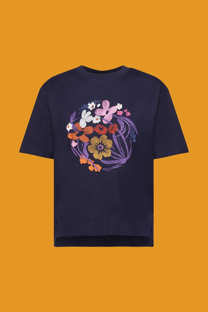 T-shirt med blommönster, NAVY, detail image number 6