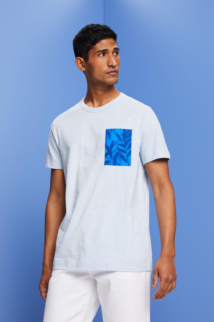 T-shirt i jersey med tryck på bröstet, 100 % bomull, PASTEL BLUE, detail image number 0