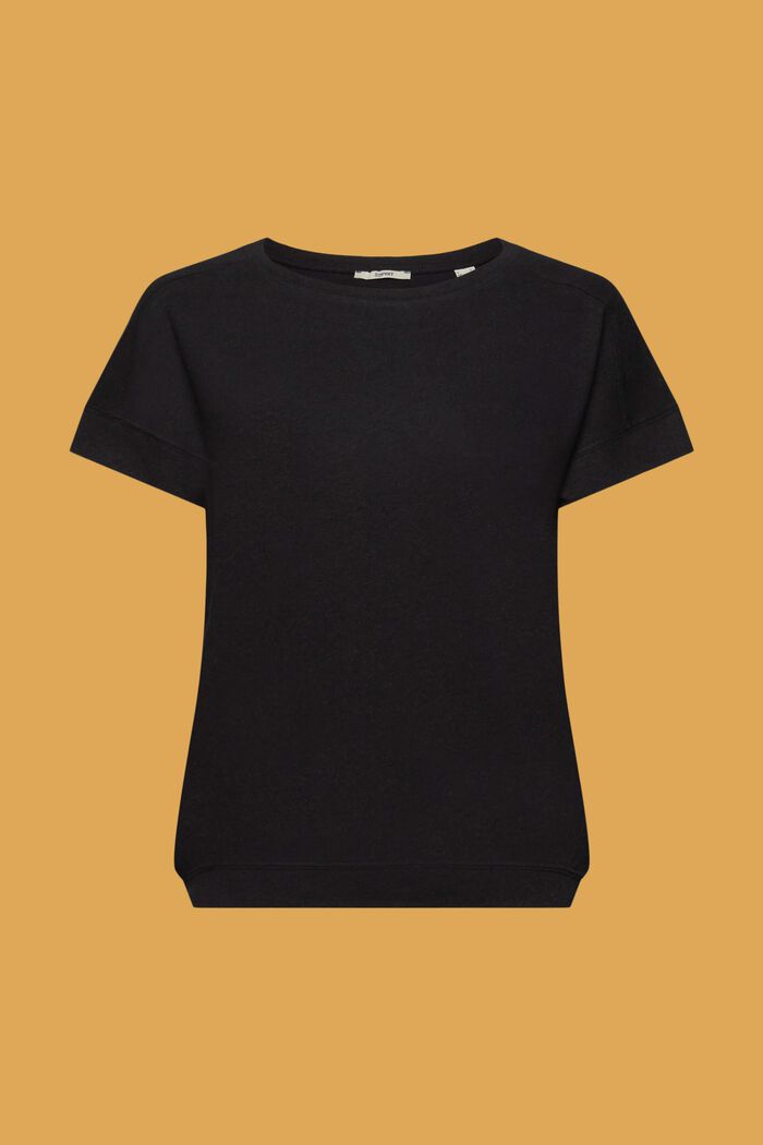 T-shirt i blandning av bomull och linne, BLACK, detail image number 6