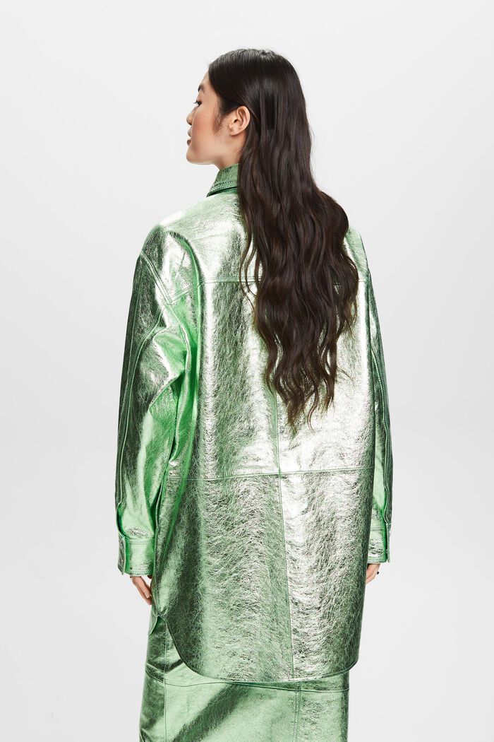 Skjortjacka i skinn med metallicbeläggning, LIGHT AQUA GREEN, detail image number 2