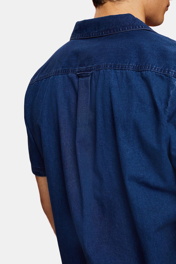 Kortärmad jeansskjorta, 100% bomull, BLUE DARK WASHED, detail image number 4