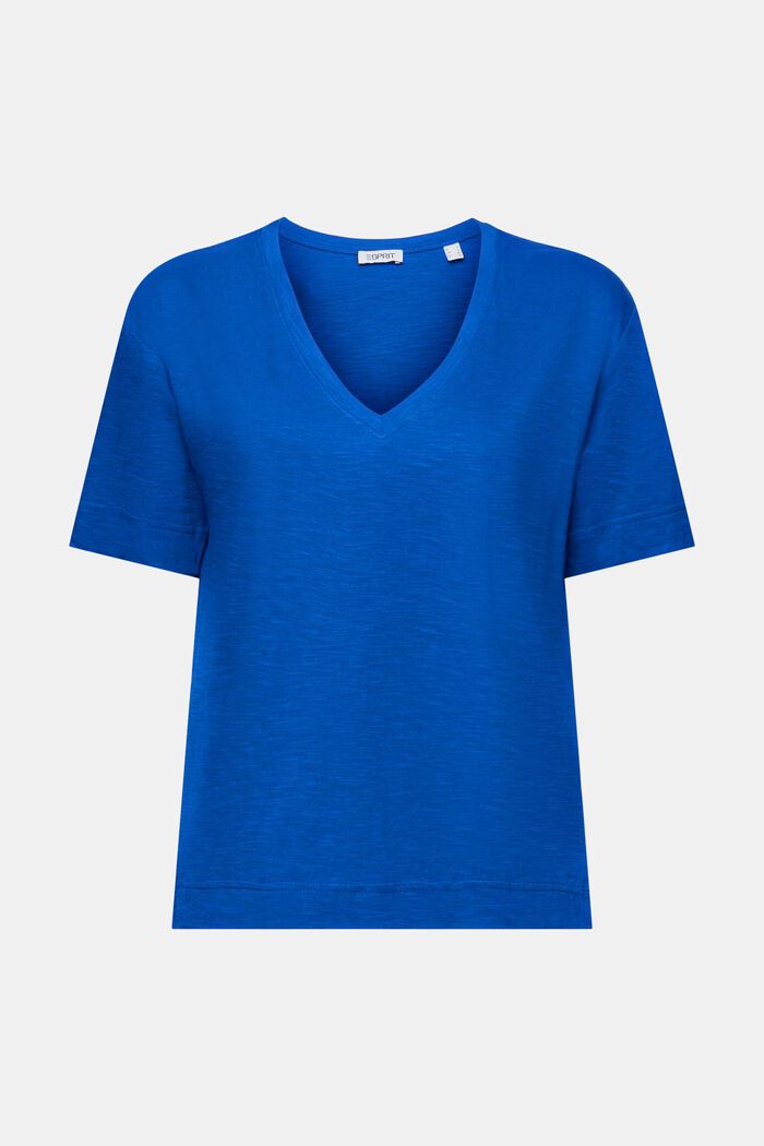 V-ringad T-shirt med slubstruktur, BRIGHT BLUE, detail image number 5