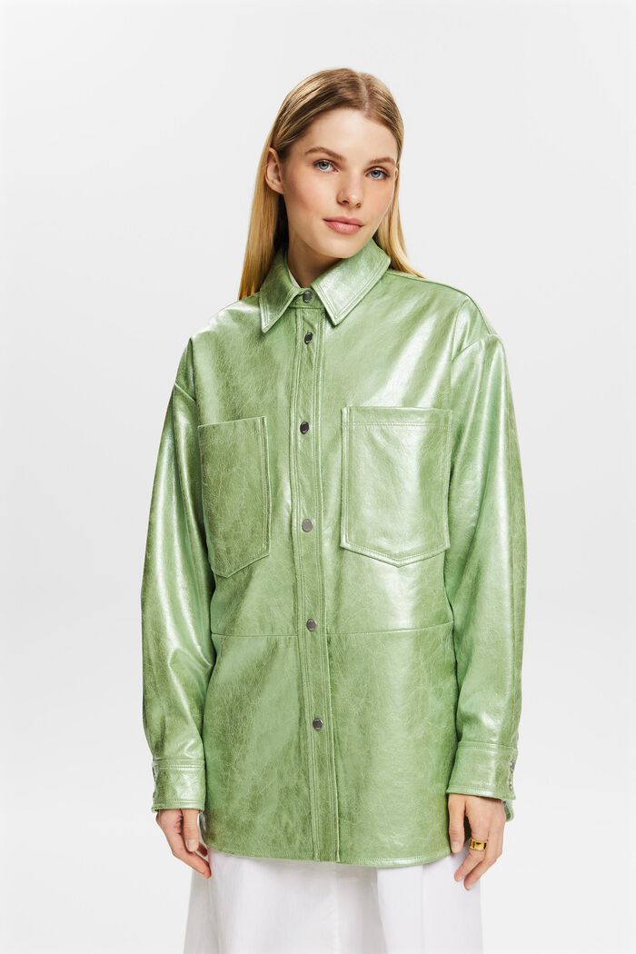 Skjorta i skinnimitation med metallicbeläggning, LIGHT AQUA GREEN, detail image number 0
